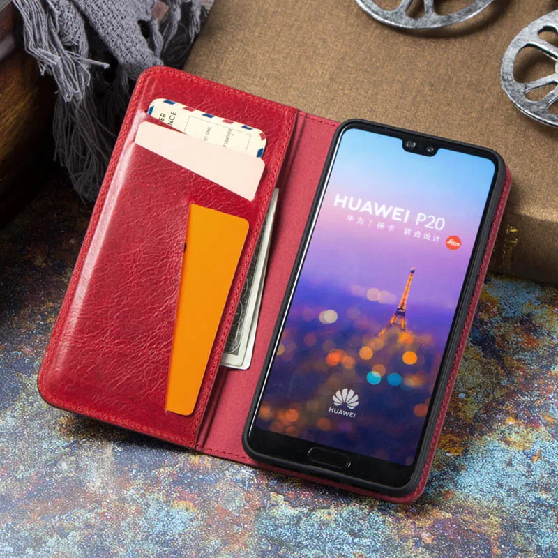 Чехол из натуральной кожи для huawei P20, чехол с магнитной застежкой, чехол-кошелек для huawei P20, чехол s, чехол P20, чехол для телефона, чехол для P20 - Цвет: Red