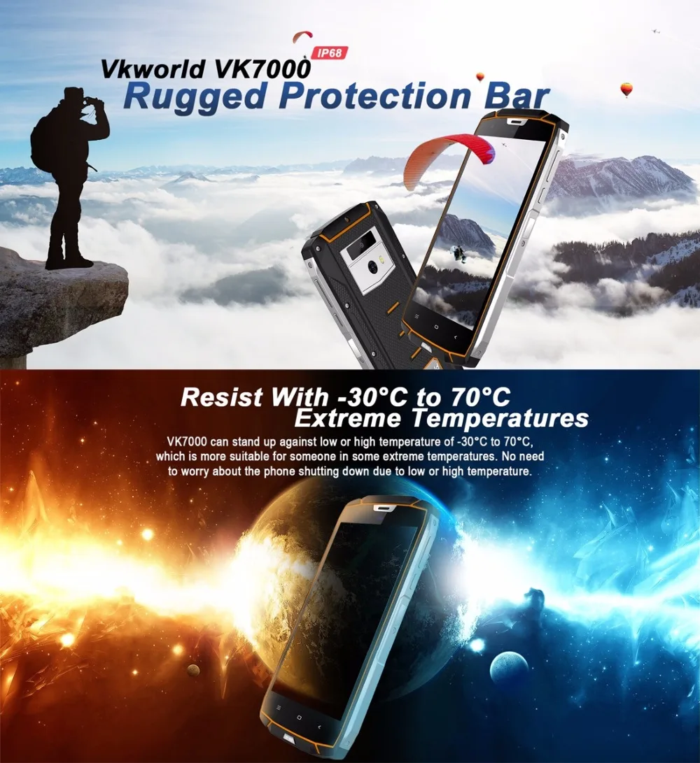 Vkworld VK7000 IP68 Водонепроницаемый смартфон 5 2 &quotMTK6750T Octa Core Android 8 0 Беспроводной