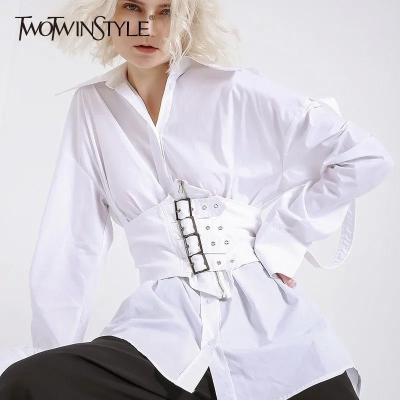 TWOTWINSTYLE 2019 осенние женские топы и блузки рубашки с лацканами длинным рукавом