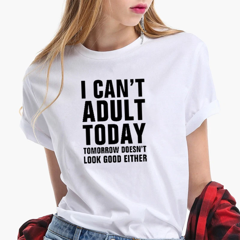 Женская футболка с надписью I Can't Adult Today свободная летняя уличная коротким