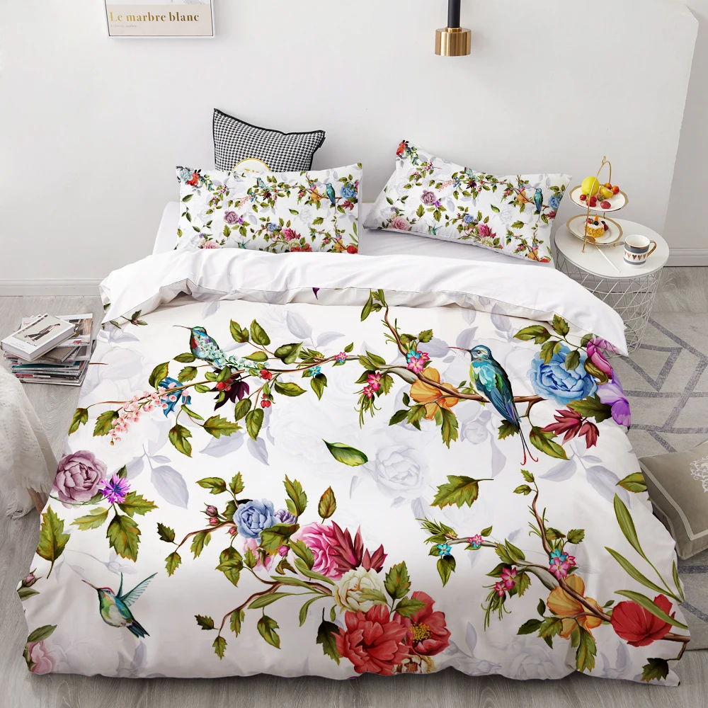 3D HD Print Bedding Set Custom/King/Europe/USA,Duvet Cover Set Queen/King,Quilt/Blanket Cover Set Bedclothes Nordic eucalyptus - Цвет: Flower -01