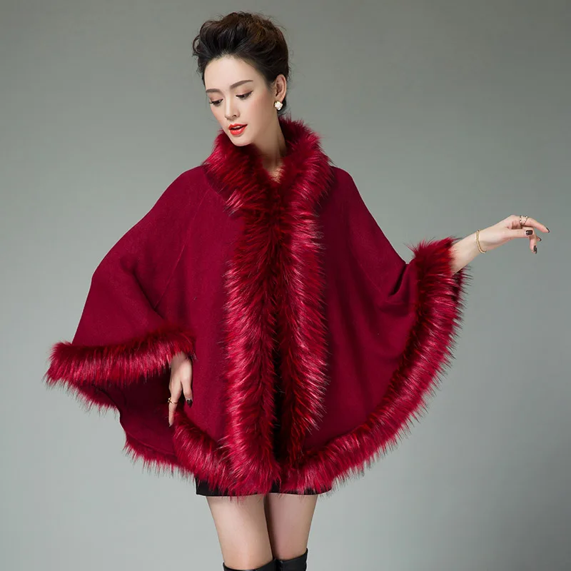 Пальто женское с капюшоном и рукавом летучая мышь элегантный вязаный меховой