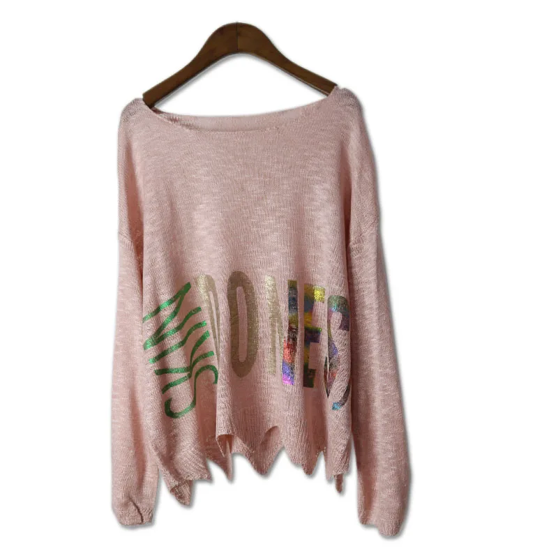 2017 Autumn streetwear Women Sweater Fashion Brand Bronzing Letter irregular hem sweater Pullovers Thin Pull Femme | Женская одежда