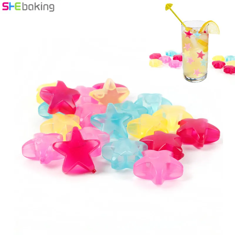 Shebaking 20pcs Star Shaped Ice Cubes Plastic Reusable Multicolour Ice Cream Tubs Mold Kitchen Bar Party Physical Cooling Tool