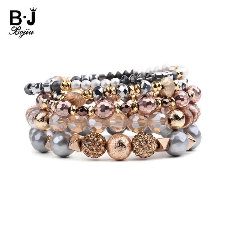 

BOJIU 5 Pcs/Set Multilayer Natural Stone Womens Bracelets Elastic Vintage Ladies Jewelry Crystal Ag. Hematite Bracelets BCSET289