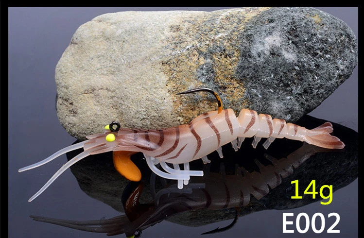 E002 Le-Fish Новинка 2 шт./партия Мягкая приманка с запахом креветки искусственные креветки светящиеся глаза цвета Мягкая бионическая приманка с крючок с грузилом - Цвет: E002