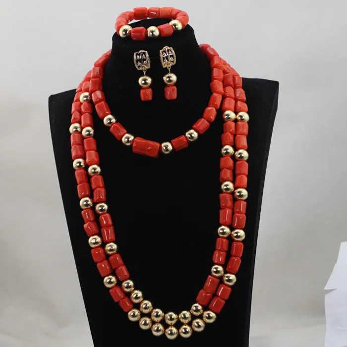 3-слойный роскошный свадебный Женский комплект ювелирных изделий из коралловых