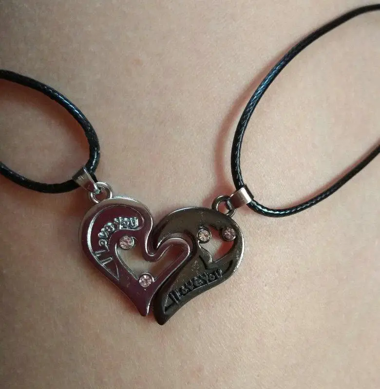 2 пары кулонов для мужчин и женщин подвеска в форме сердца с кристаллами