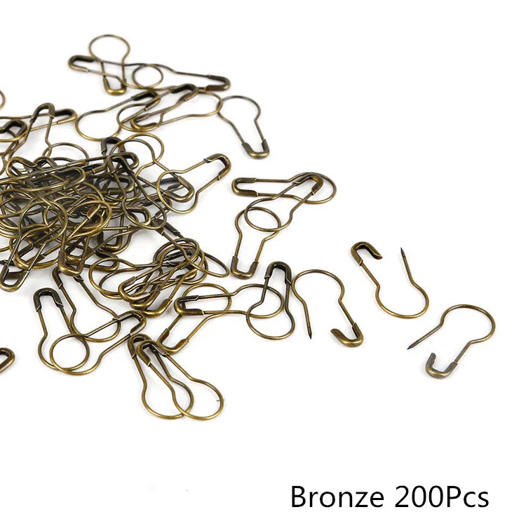 Bronze Safety Pins 200 штук, металлические безопасные булавки в форме калабаша, блокировка стежка, маркер, блокировка, булавки, игла, зажим, маркер для вязания, Gehaakte, Декор, сделай сам, ремесло - Цвет: Bronze Safety Pins