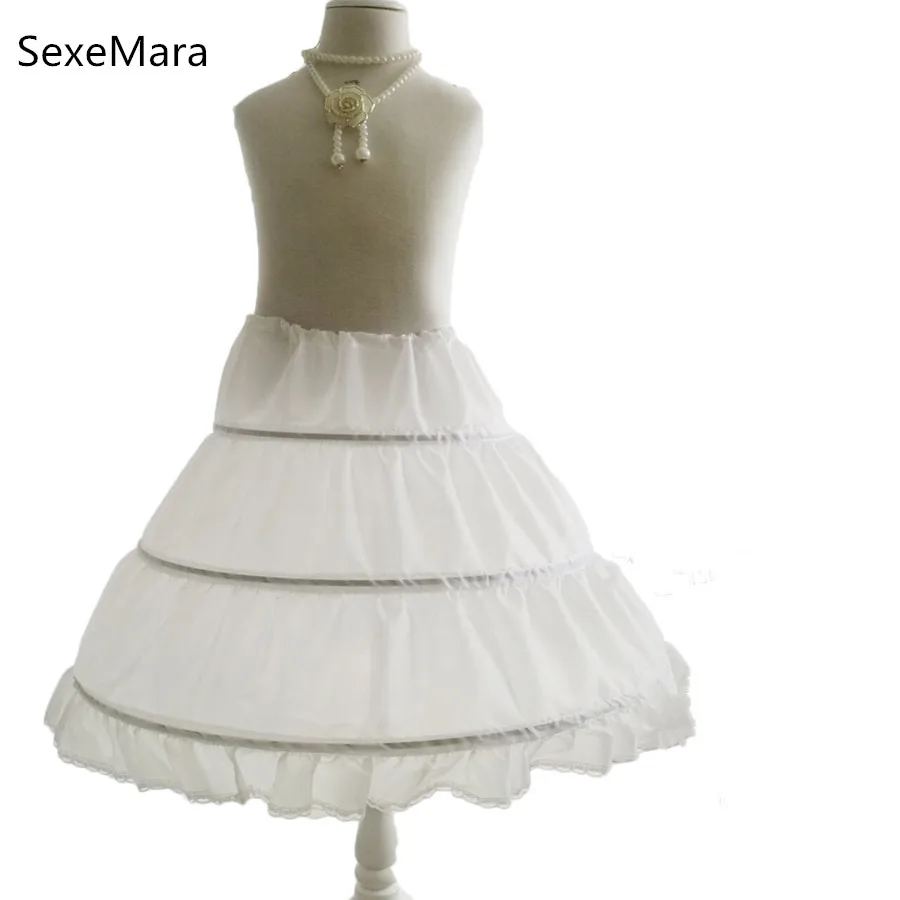 2022 Children Petticoat A-Line 3 Hoops One Layer Kids Crinoline Lace Trim Flower Girl Dress Underskirt Elastic Waist