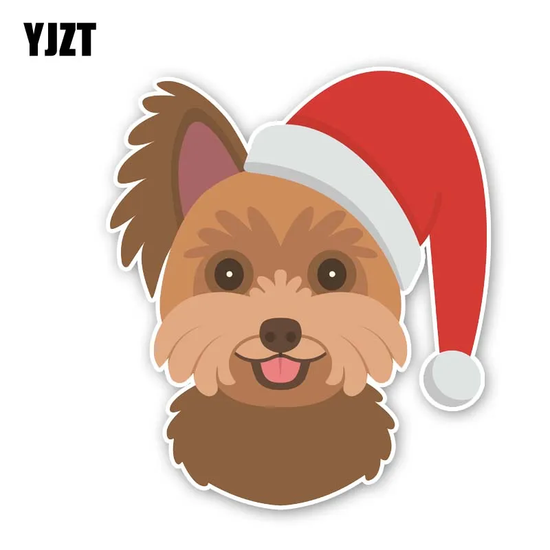 

YJZT, 12,1 см * 13,9 см, собака с рождественской шляпой, ПВХ наклейка, индивидуальная Автомобильная наклейка 12-300310