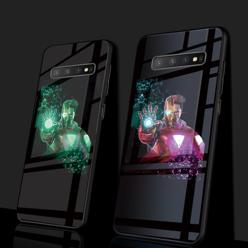 Чехол в виде светящегося стекла Marvel Железный человек для samsung Galaxy S8 S9 S10 e 5G Plus Note 8 9 10 Pro Чехол для телефона с изображением Мстителей Капитана Америки