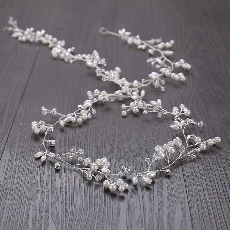 Handmade 1m Long Crystal Pearl Hair Vine Wedding Accessories Gold Silver Color Bridal tiara Headband Jewelry Headpiece | Украшения и