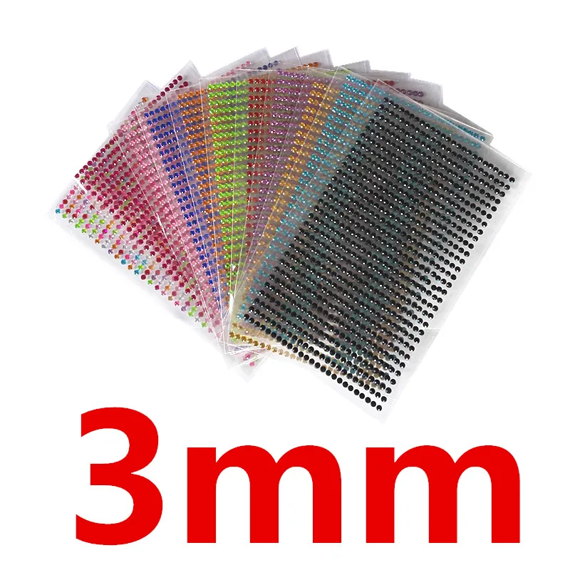 

750 Pcs/set 3mm Acrylic Crystal Diy Decal Art Diamond Self Adhesive Stickers for Phone Case Decoration Rhinestone car Sticker