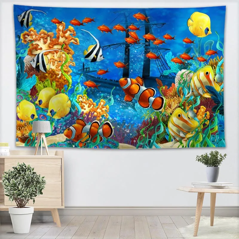 Пользовательские акула Коралл животное настенный гобелен украшения дома настенный гобелен лес для спальни 130x150 см, 100x150 см, 140x250 см
