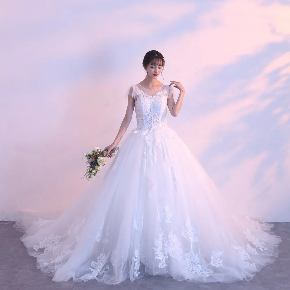 Menoqo кружевное бальное платье, качественное свадебное платье, Vestido de Noivas, рукав-колпачок, роскошный платья со шлейфом, свадебное платье, настоящая фотография