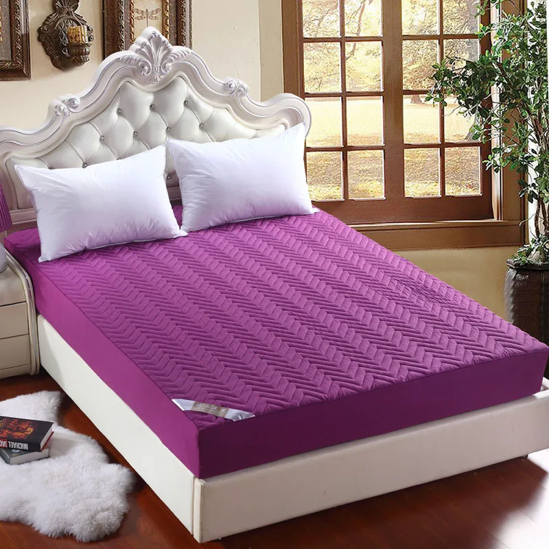 

Quilted Mattress Covers With Elastic Band Solid Color Fitted Sheet Fill With Cotton Mattress Protective Cover