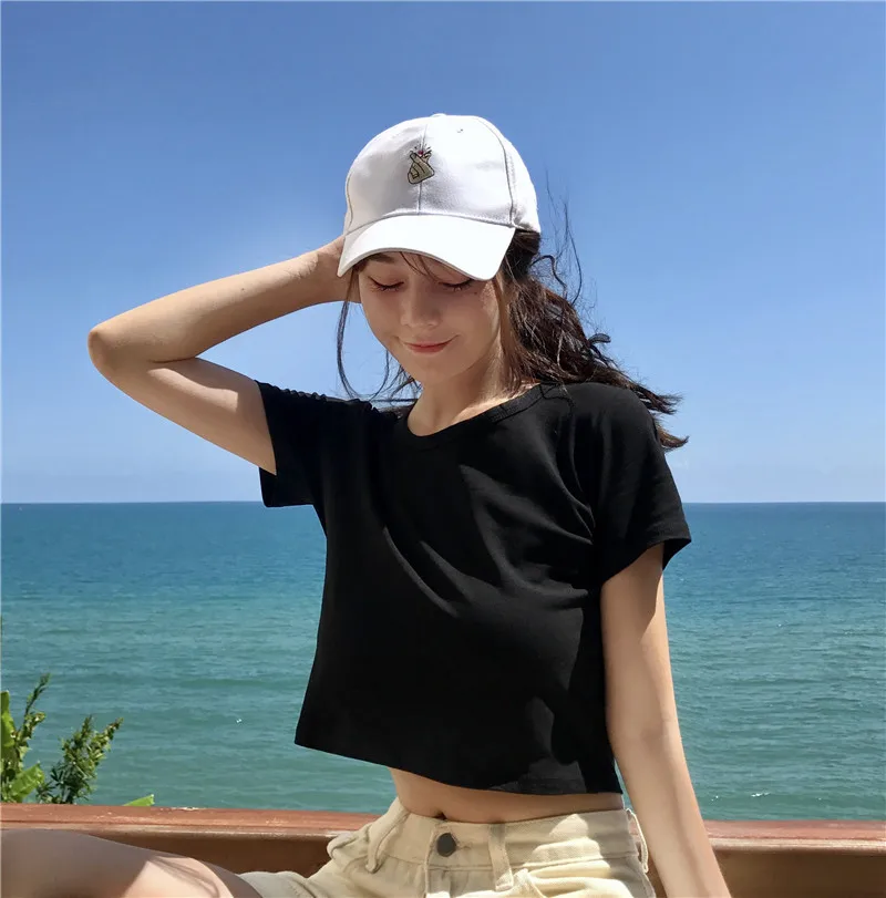 Женская летняя футболка с коротким рукавом черная белая Повседневная o-образным