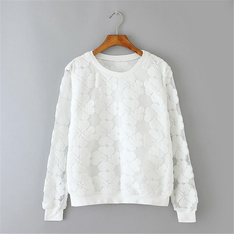 New 2020 Casual Round Neck Sweatshirt Women Lace Hollow Out Female Hoodies Loose All-Match Bottoming SS136 | Женская одежда