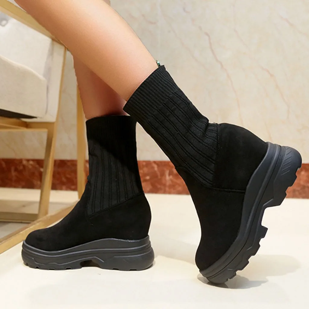 2019 г. новая осенне-зимняя женская модная обувь черного цвета из флока ботинки