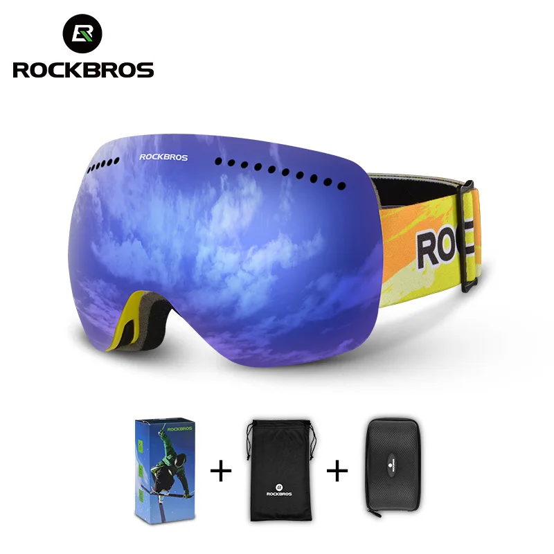 ROCKBROS, двойные линзы, лыжные очки, УФ 400, сноуборд, очки для катания на лыжах, для мужчин, большая маска, для женщин, очки для сноубординга, многослойные очки, мотор