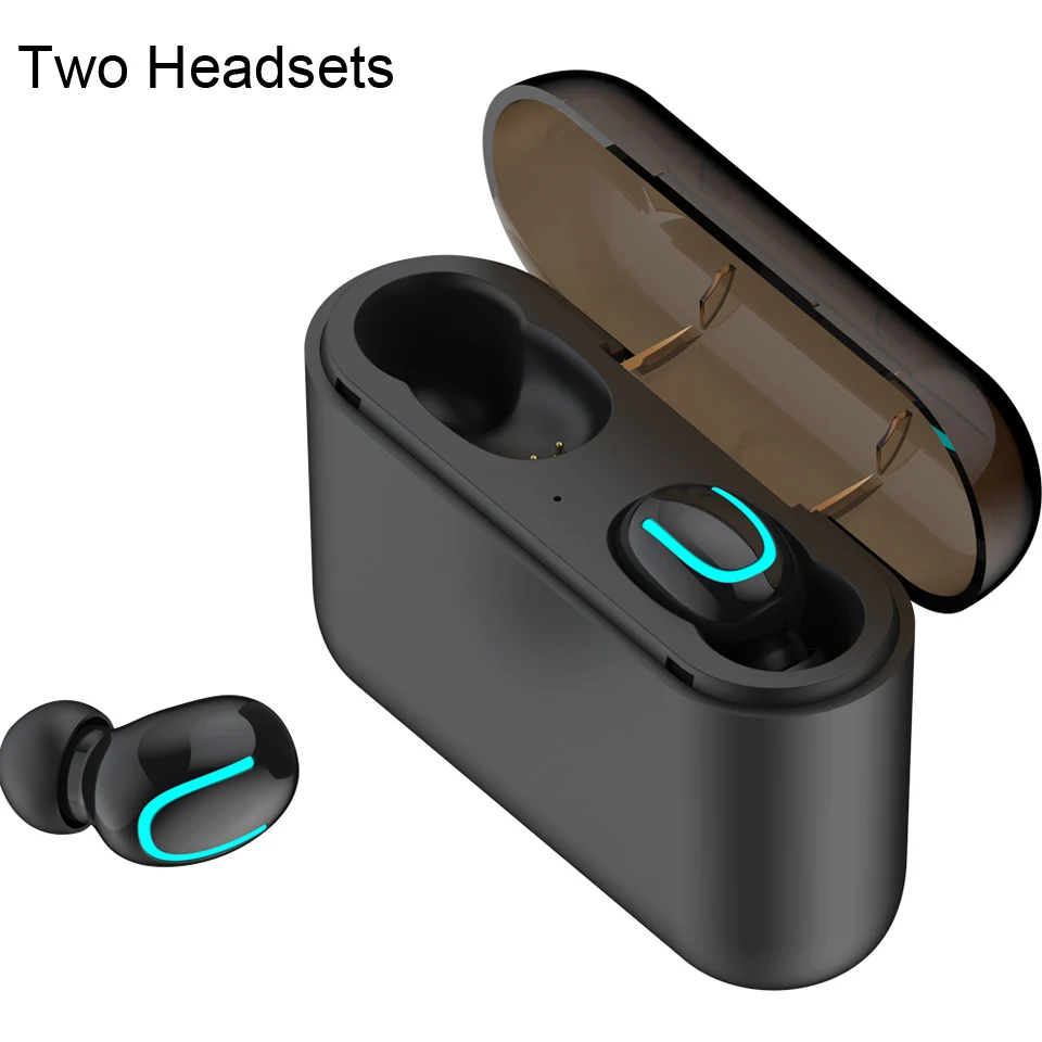 Cool Black Binaural TWS Q32 мини беспроводные наушники bluetooth гарнитура громкой связи игровая гарнитура с 1500 мАч блок питания - Цвет: Cool Black Binaural