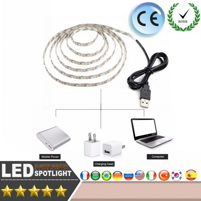 Светодиодные ленты ночное освещение строка DC5V SMD 3528 USB Порты и разъёмы Кабель 1 м 2 5