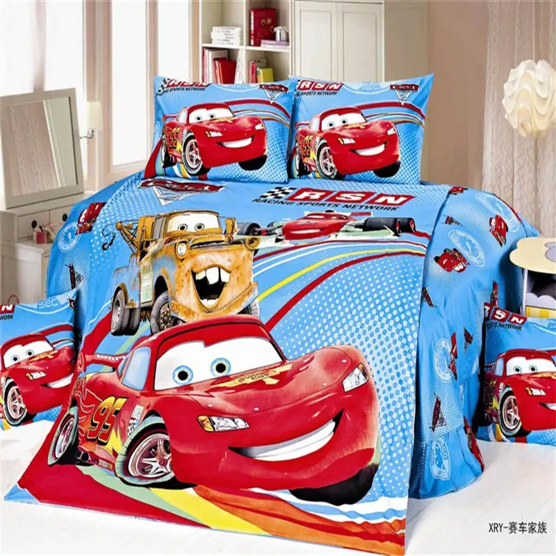 

100% cotton disney comforter bedding set single twin size 95 mcqueen cars duvet cover football Mickey flat bed sheet pillow case