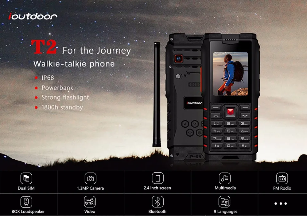 XGODY ioutside T2 ip68 мобильный телефон 2,4 дюймов прочные функциональные телефоны 2G рация домофон 4500 мАч русская языковая клавиатура