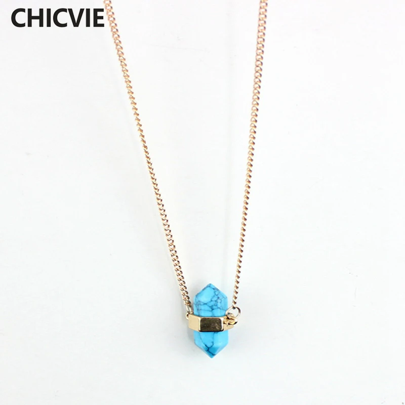 Женские ожерелья с синим камнем CHICVIE подвеской золотого цвета винтажные