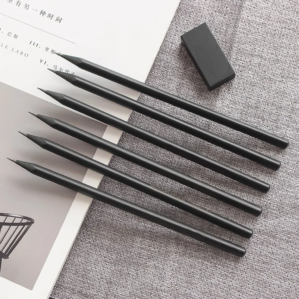 6 шт./лот карандаш + ластик 2B черный канцелярские товары Принадлежности для