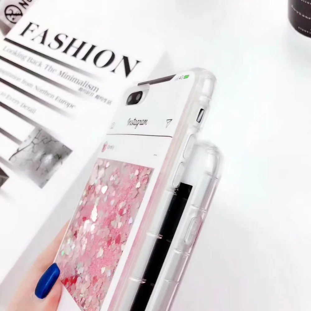 Жидкий блестящий чехол для iPhone X 8 7 plus плавающие блестки TPU прозрачная полная
