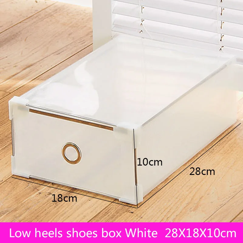 white(Low heels) 5 шт. прозрачная коробка для обуви Пылезащитная коробка для хранения может быть наложена комбинация обувной шкаф раскладушка для мужчин и женщин Обувная коробка - Цвет: white(Low heels)