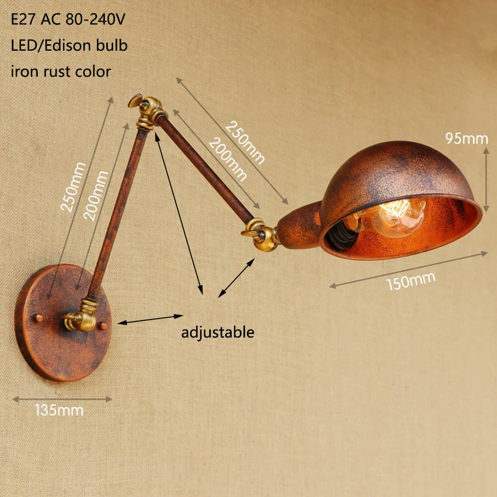 Настенный светильник Лофт с регулируемой ручкой промышленный Железный цвет