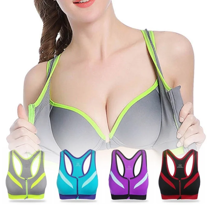 50Pcs/Lot Women Zipper Sports Bras Push Up Shockproof Underwear Crop Tops Running Gym Fitness Jogging Yoga Padded Shirt | Спорт и
