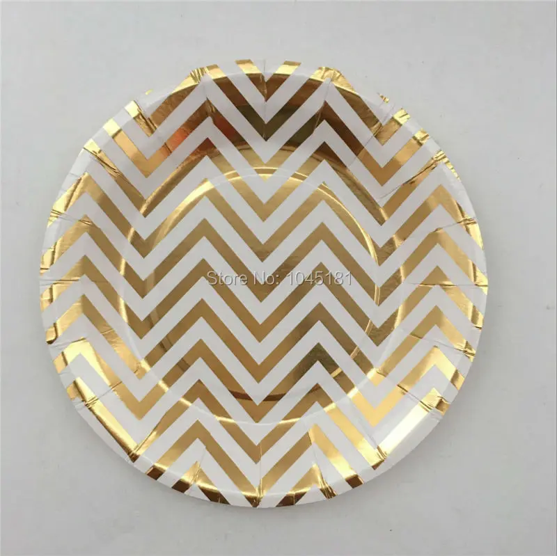 48 шт. одноразовая посуда с металлическим золотым/серебряным шевроном десертные