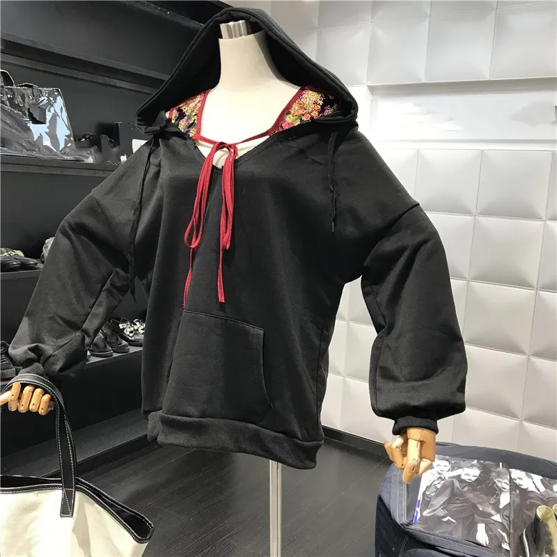 2018 Autumn Winter Fashion Streetwear Colors Shawl Patchwork Hooded Sweatshirt Women Casual Hoodies Sweatshirts Y-1162 | Женская одежда