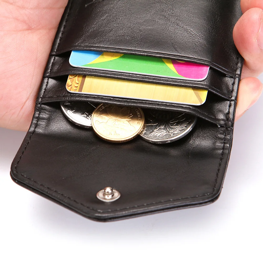 Модный кожаный мини кошелек с защитой RFID для мужчин тонкий отделением монет