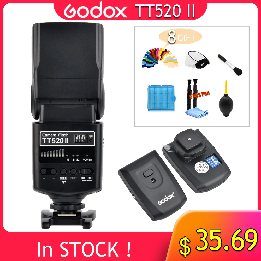 Godox TT520 II Flash TT520II со встроенным беспроводным сигналом 433 МГц+ набор цветных фильтров для цифровых зеркальных камер Canon Nikon Pentax Olympus