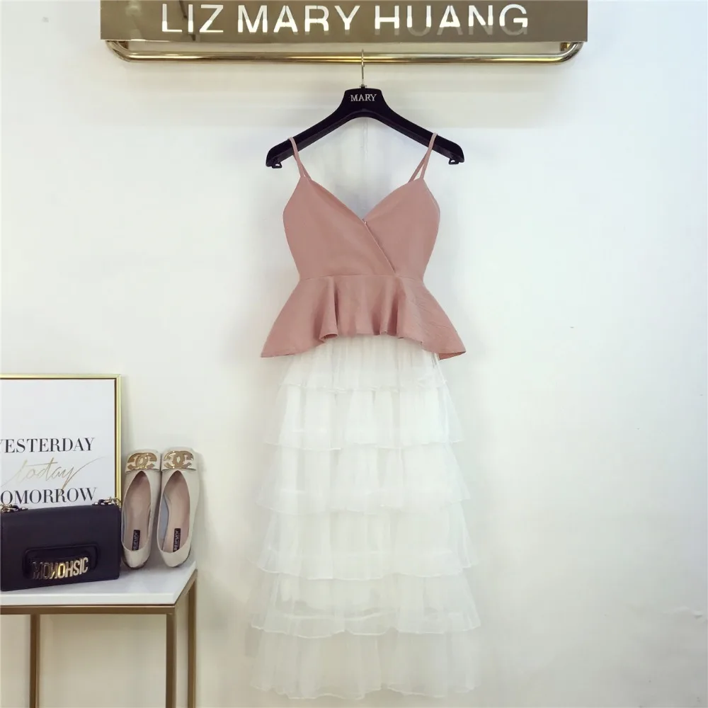 Женские Летние марлевые юбки наборы твердые сексуальные v образным вырезом