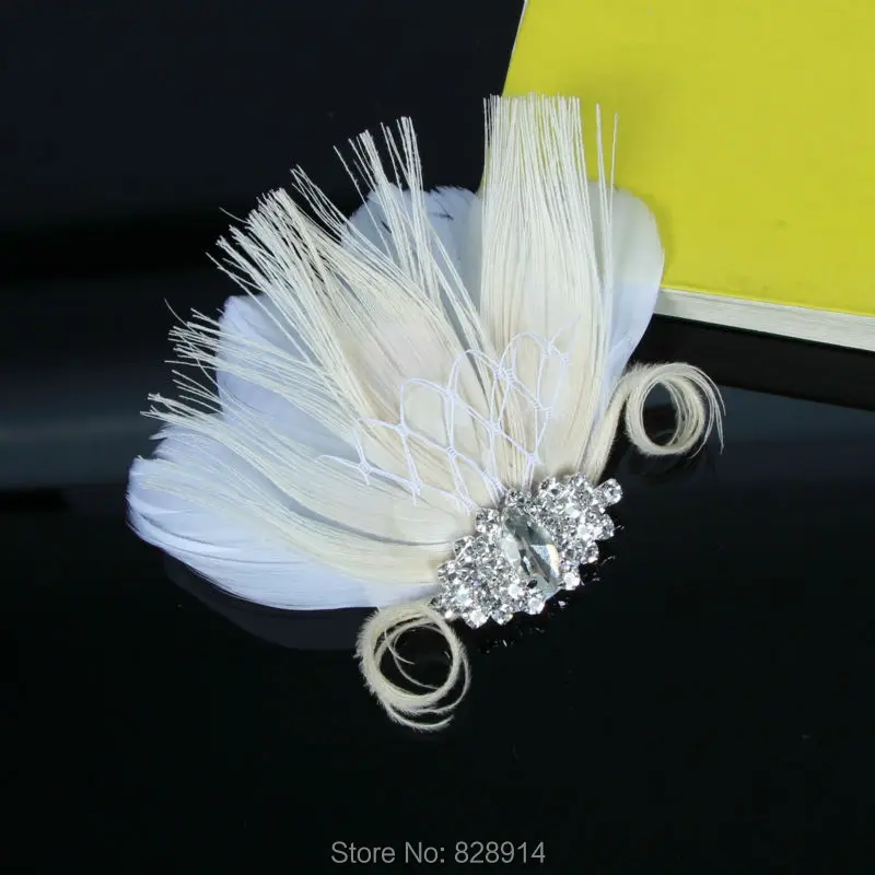 Vintage 1920s Gatsby Dress Hair Clip Artificial Feather Fancy Dress Party Headpiece Hair Band handmade HB8018