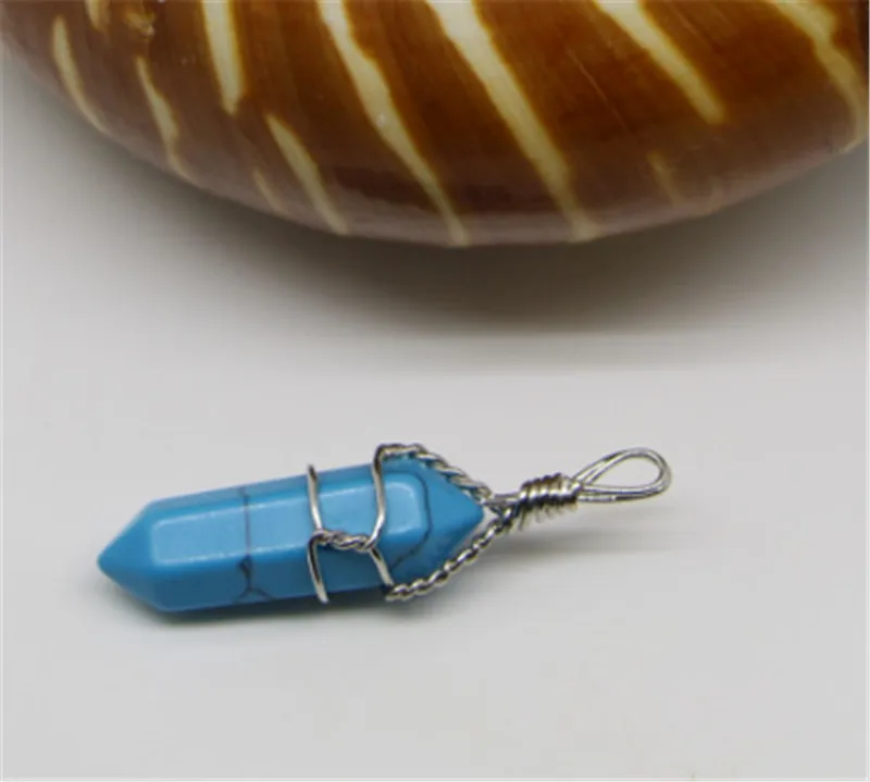 blue turquoise 24 шт./лот, подвески-подвески из натурального кварца, ожерелье из проволочного камня, Женские Ювелирные изделия - Окраска металла: blue turquoise