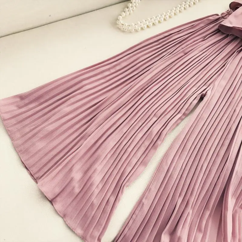 Праздничные наряды однотонные плиссированные топы с завязками на шее и широкие