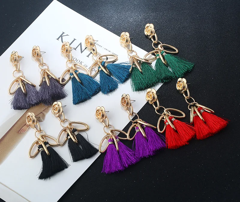 2018 модный бренд золото Цвет цветок Серьги Богемия Стиль Круг кисточкой Висячие