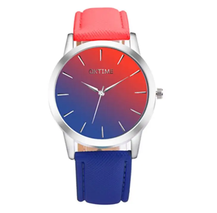 Новинка 2017 женские кварцевые часы с градиентным цветным кожаным ремешком