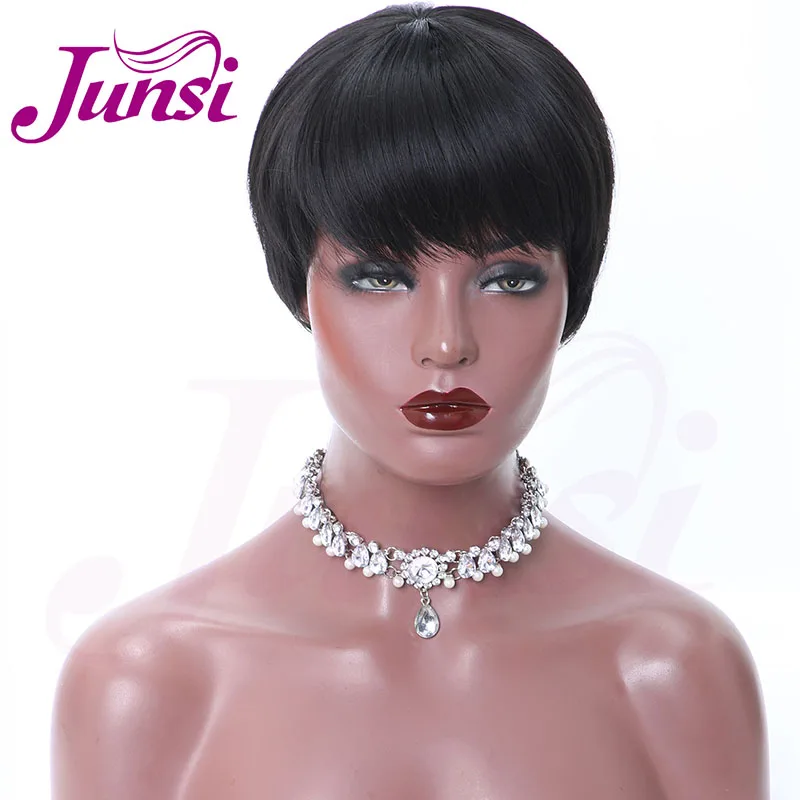 JUNSI Волосы Короткие Красный Черный Pixie Cut синтетические парики для женщин натуральные парики