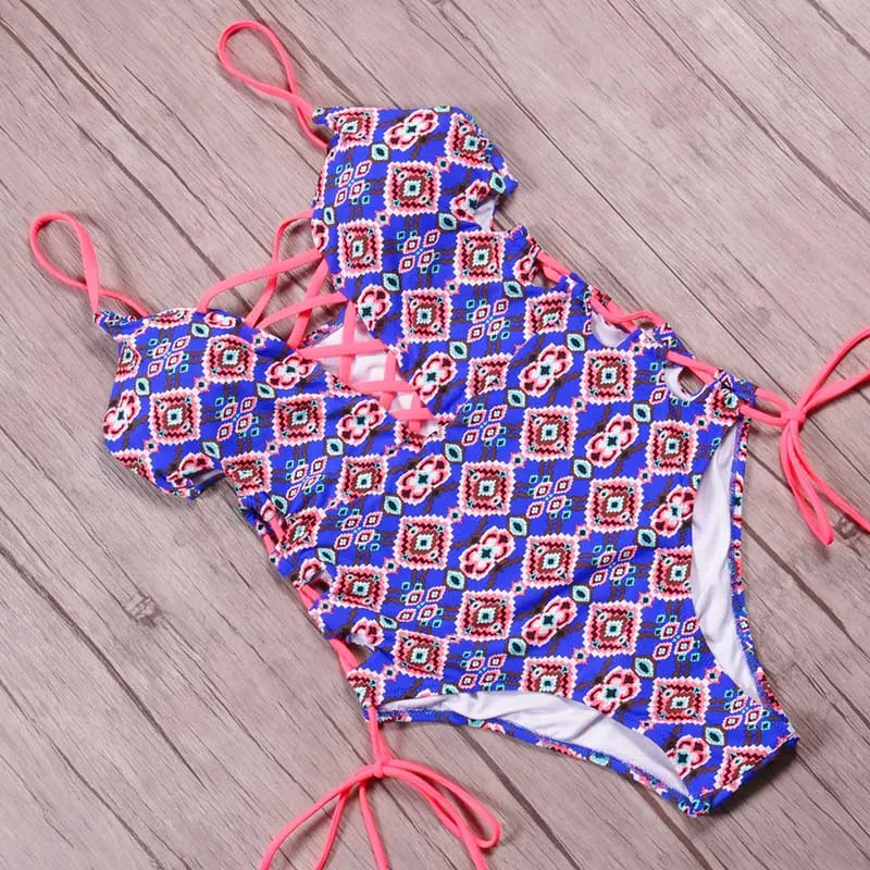 KINGTUT Print One Piece Swimsuit Female Retro 2018 Sexy Swimwear Summer Swim Bandage Bathing Suit Beach Wear Bodysuit Monokini | Спорт и