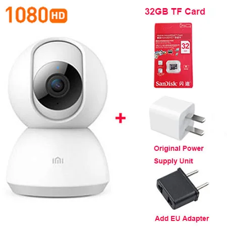 add EU Plug 32G Обновленная версия Xiaomi Mijia Smart camera веб-камера 1080P WiFi Pan-tilt ночное видение 360 Угол обзора видео камера вид детский монитор - Цветной: add EU Plug 32G