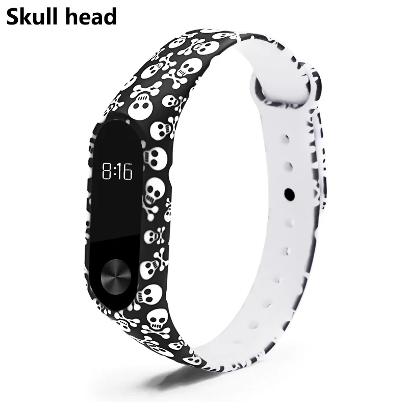 Skull head BOORUI модный miband 2 ремешка correa pulseira силиконовый mi2 ремешок на запястье Замена для xiaomi miband 2 смарт-браслеты - Цвет: Skull head
