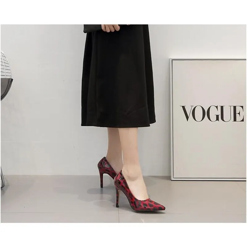 Большой размер 40 обувь на высоком каблуке Для Женщин Леопардовый принт